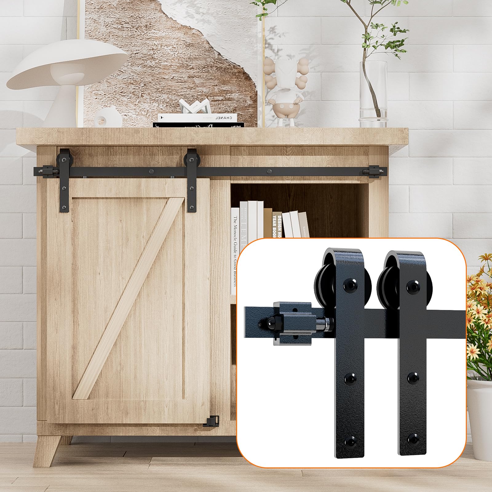 CCJH 107CM/3.5FT Super Mini Sliding Door Track Barn Door Hardware Kit Small TV Stands Wardrobe Cabinets