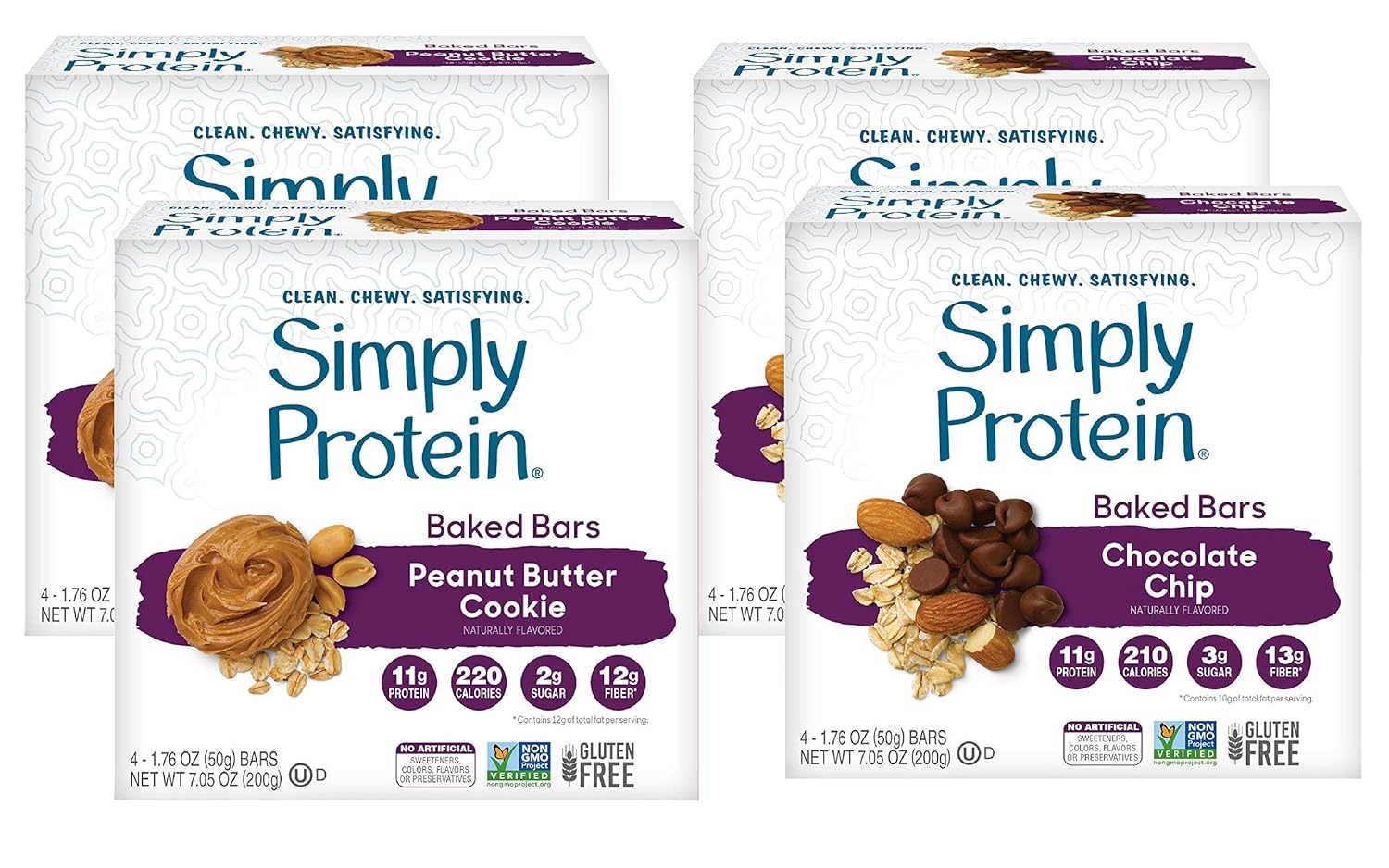 SimplyProtein Baked Bar Variety Pack (Chocolate Chip & Peanut Butter Cookie). Clean and Gluten Free Baked Bars with Plant Based Protein (16 Total Bars).