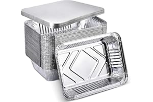 XIAFEI 2LB Takeout Foil Pans with Lids(50 Pack), Recyclable Food Storage,Disposable Aluminum Foil for Catering Party Meal Prep Freezer Drip Pans BBQ Potluck Holidays- 8.26" x 5.7" x 1.77"