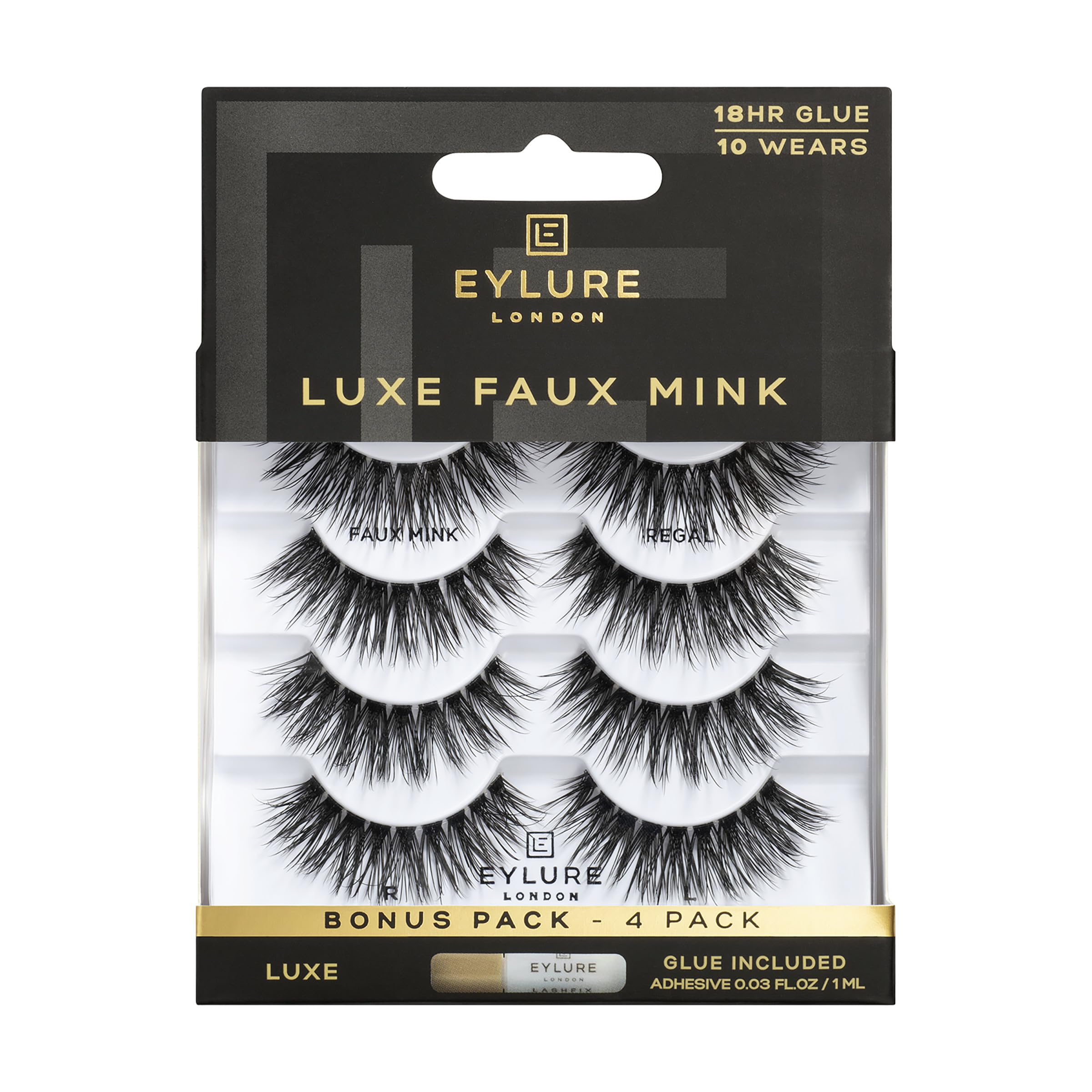 Photo 1 of Eylure Luxe Faux Mink False Lashes - Regal, 4 Pairs Bonus Pack | Glue Included | 10 Wears