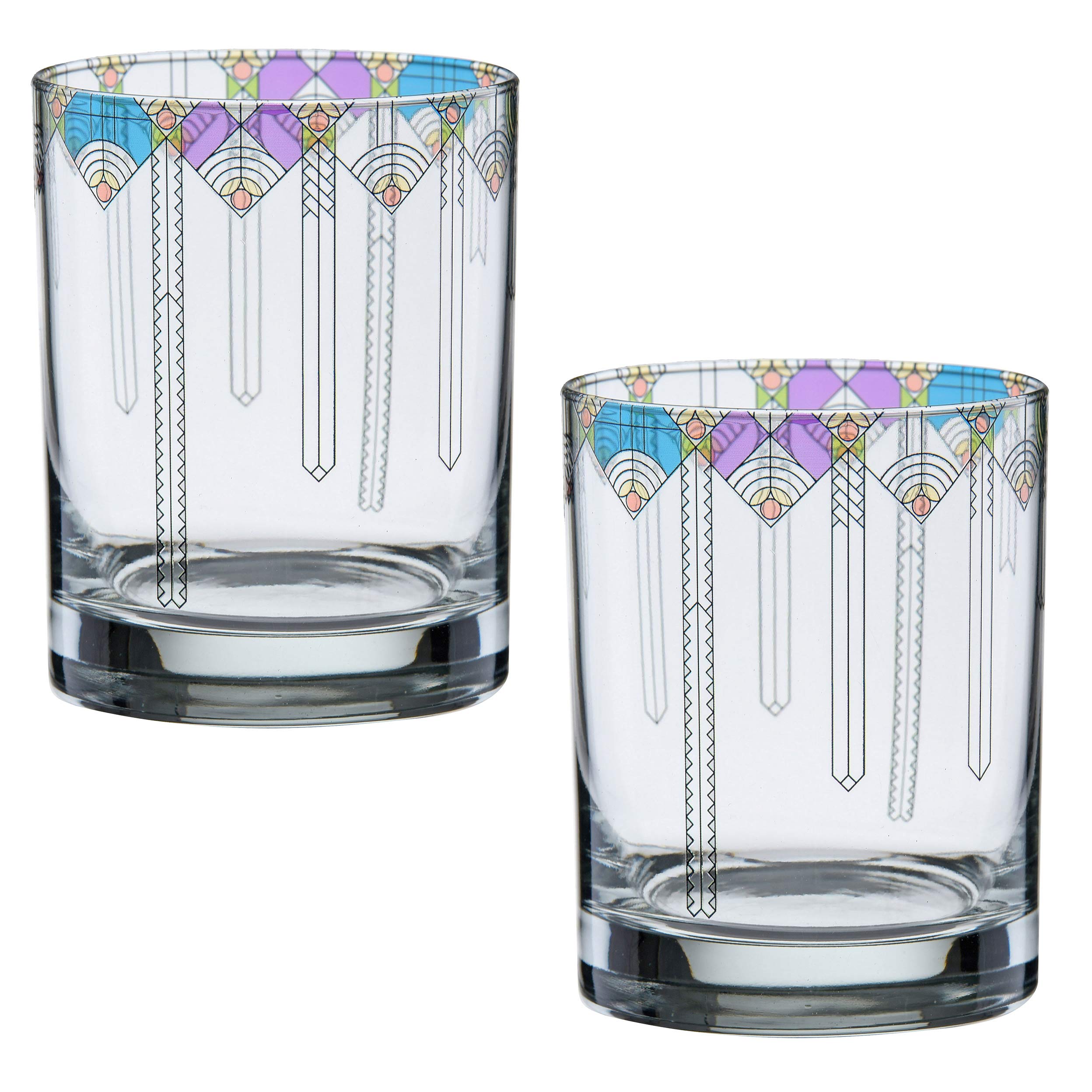 Culver Frank Lloyd Wright DOF Double Old Fashioned Glass 14-Ounce (Gift Boxed Set of 2, April Showers)