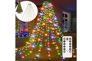 2026 Waterproof Christmas Tree Waterfall Lights with Ring,LED Cascading Twinkle Lights for Christmas Tree with Remote Control