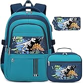 ACESAK Boys Backpack - 3PCS Backpack for Boys School Backpacks for Boys Kids Kindergarten Elementary Preschool Middle School Bags with Lunch Box Pencil Case Set（Green Dinosaur）