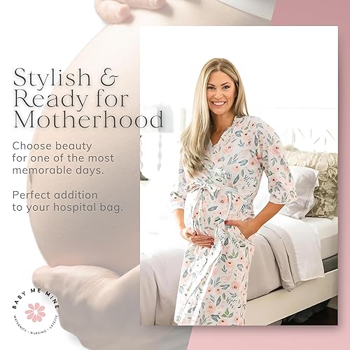 Baby Be Mine Maternity Robe Swaddle Set – Mommy and Me Hospital Outfits,  Labor Delivery Gown, Matching Newbo