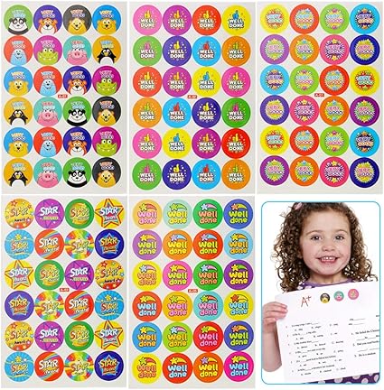 Kanian Lot De 50 Feuilles Gommettes Autocollantes De Recompense Et De Louange 1200 Pcs Stickers Ronds De Couleur Gommette Etoile Animaux Well Done Very Good Pour Maternelle Ecole Enfant Tout Petit Amazon Fr