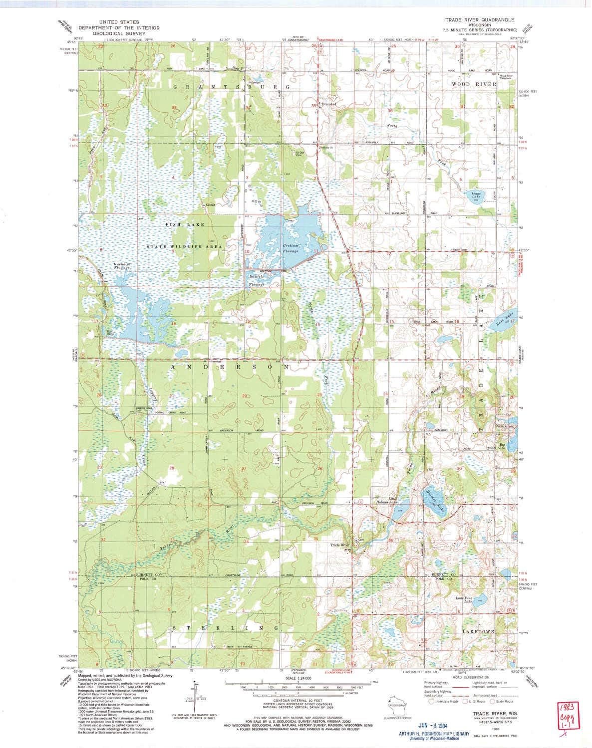 YellowMaps Trade River WI topo map, 1:24000 Scale, 7.5 X 7.5 Minute, Historical, 1983, Updated 1983, 27.22 x 21.53 in