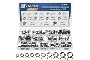 JTAREA Spring Band Hose Clamps Assortment Kit 10Sizes 80Pcs 5mm 6mm 7mm 8mm 9mm 10mm 11mm 14mm 15mm 16mm Hose Clamp Abrazader
