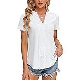 Blooming Jelly Womens Dressy Casual Blouses Lace Embroidered Business Tops Short Sleeve V Neck Summer Boho Trendy Work Shirts