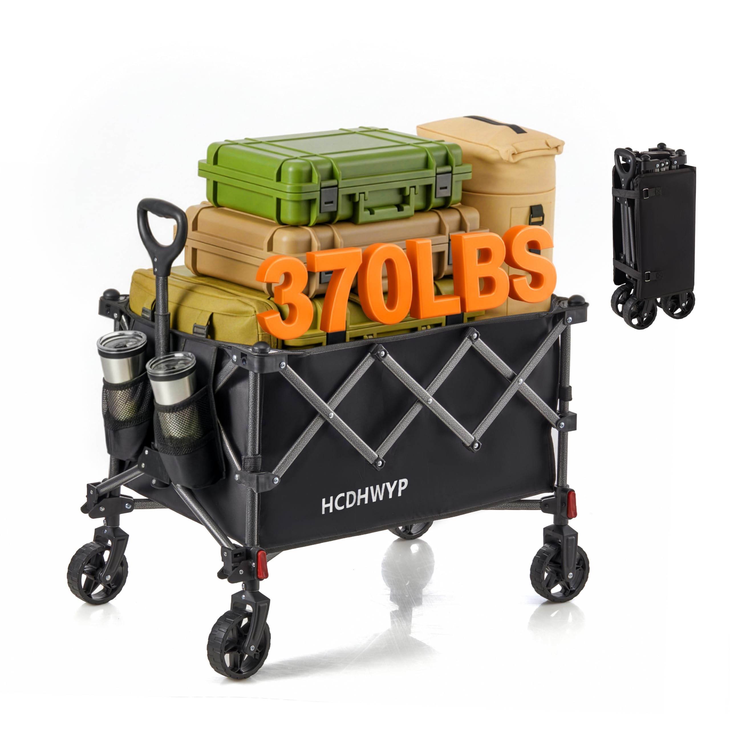 Photo 1 of HCDHWYP Collapsible Heavy-Duty Wagon Cart with PU Wheels, Portable Folding Outdoor Utility Wagon for Sports, Garden, Grocery Shopping,Camping, Transportation,Hauling (130l) (130l)