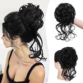 SOFEIYAN Messy Bun Hair Piece Curly Wavy Hair Bun Extensions Synthetic Tousled Updo with Tendrils Hairpieces Bun Donut Accessories Scrunchies for Women, Black