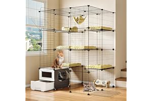 Oneluck Cat Cage with Litter Box, Large 4-Tier DIY Enclosures Detachable Metal Wire Kennel Indoor Crate Exercise Place Ideal for 1-3 Cats