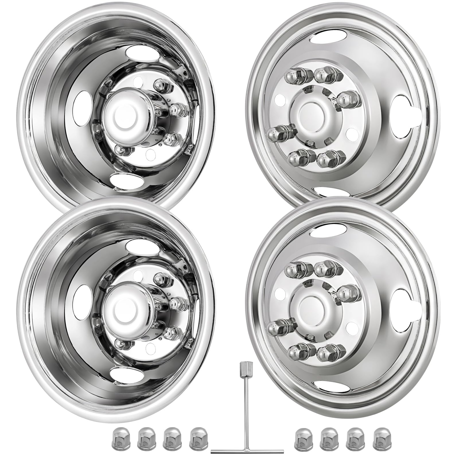 Photo 1 of 17" 8 Lug Wheel Simulators,Stainless Steel,4pcs Front and Rear Wheel Simulators,Hubcaps with Bolt Kit Fit for 2005-2025 Ford F350 Truck
