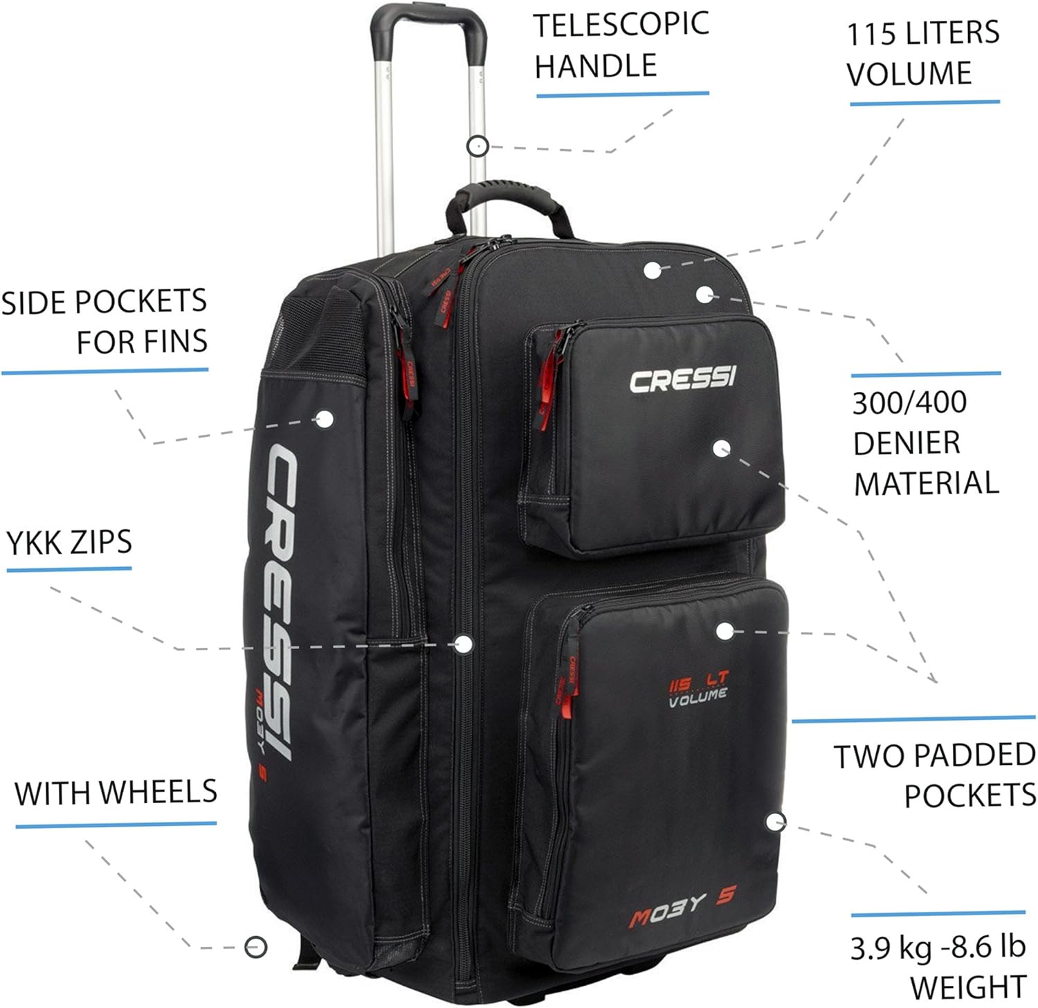 Cressi Strong Large Capacity Trolley Bag 115L with Backpack Straps | Moby 5 designed in Italy : Diving Roller Bags : Clothing
