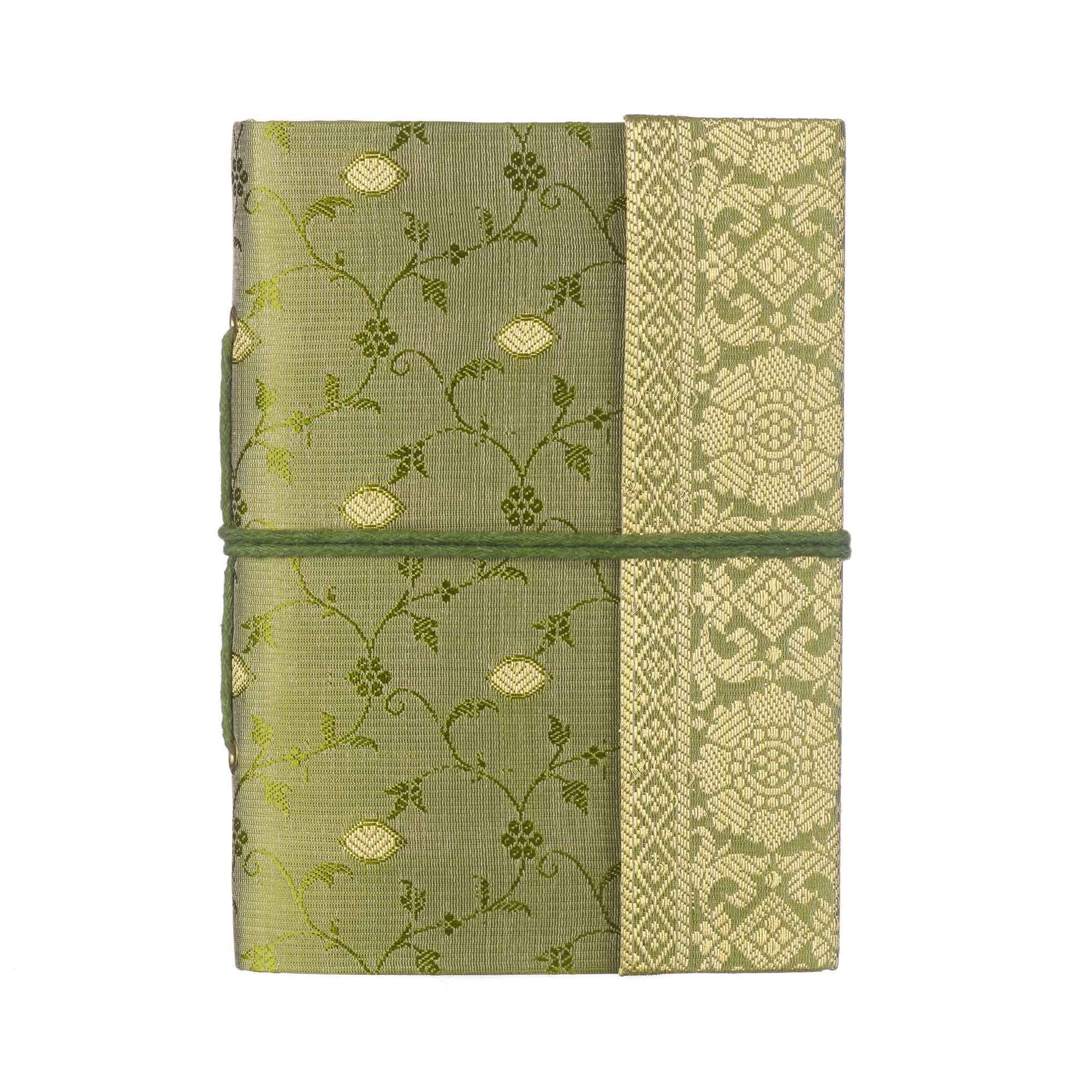 Paper High Sari Notebook - Medium 11cm x 16cm - Green - Unlined Recycled Paper - Pocket Notebook and Diary - Indian Stationery Gift - For Men Women Students