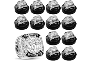 Trnayi 12 Pack Fantasy Football Championship Ring Football Trophy Ring Size 11 Sport Ball Game Award Gift with Display Stand Box Neck Chain for Ball Game Tournament League Winner
