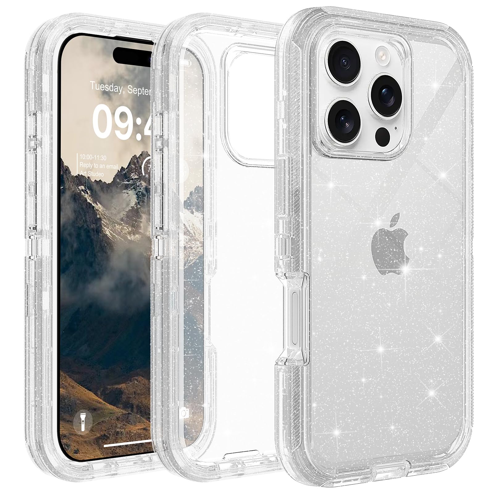 Photo 1 of TUTUKII for iPhone 16 Pro Max Case Clear, Anti-Yellowing, Shockproof Protective Transparent Case, Triple-Layer Heavy Duty Protection Phone Case Cover for Apple 16 Pro Max 6.9", Clear Glitter