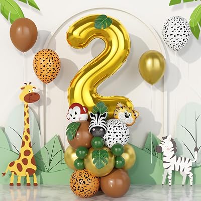 Balloon Dance Jungle 2nd Birthday Decorations 40in Gold Number 2 Leopard Zebra
