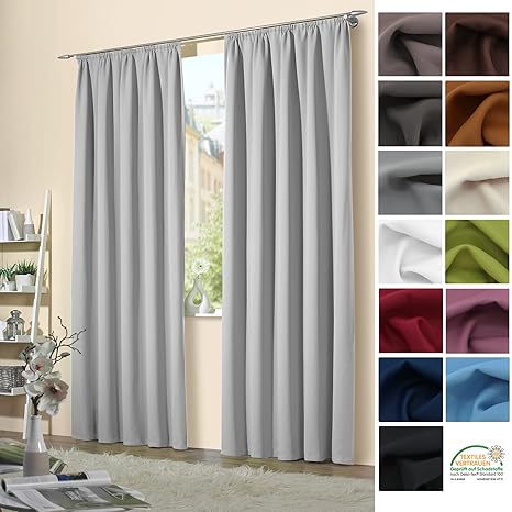 heimtexland 1 Paar Verdunklungsgardinen Kräuselband Silber grau 245x135 Typ139