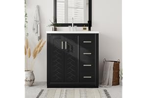 LUMISOL 30" Bathroom Vanity with Sink, Modern Bathroom Vanities with 3 Drawers & Soft-Closing Cabinets, Free Standing Bathroom Cabinet with Undermount Basin, Solid Wood Frame, Black