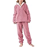 Yeokou Boys Girls Fuzzy Pants Set Coral Fleece 2 Piece Warm Fluffy Outfit Winter Holiday Family Loungewear with Pockets