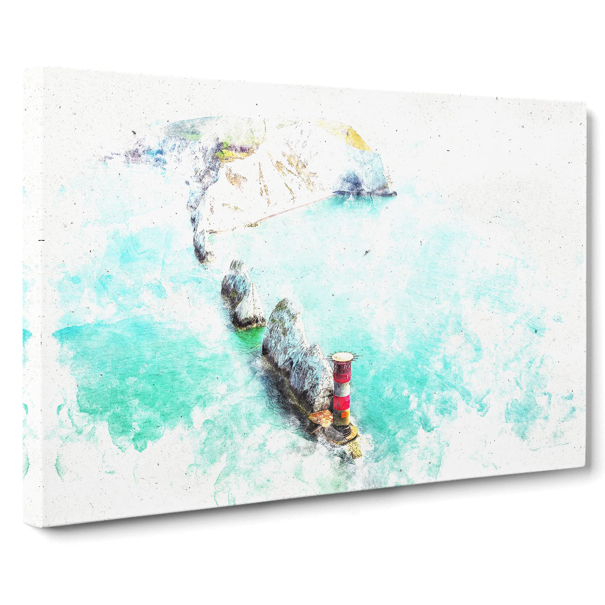 The Needles Isle Of Wight Watercolour Canvas Print | Gallery Wrapped 30mm Frame Wall Art | 20x14 inches | Ready to Hang | Modern Picture | Living Room Bedroom Lounge Office