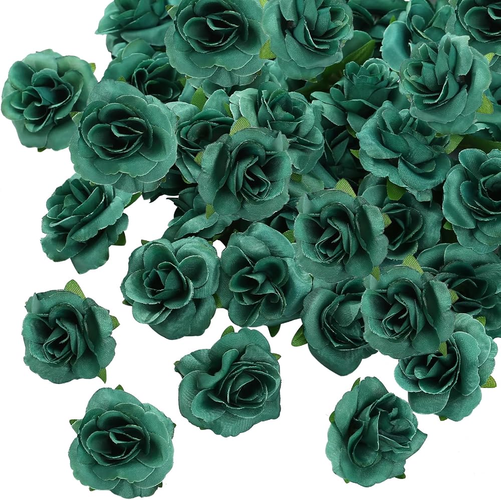 Kesote 50 Pcs Green Artificial Rose Heads 4cm Real Touch Party Decor