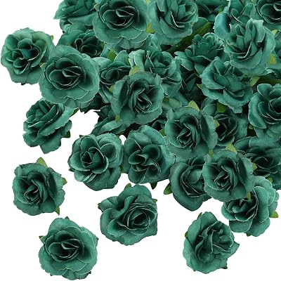 Kesote 50 Pcs Green Artificial Rose Heads 4cm Real Touch Party Decor