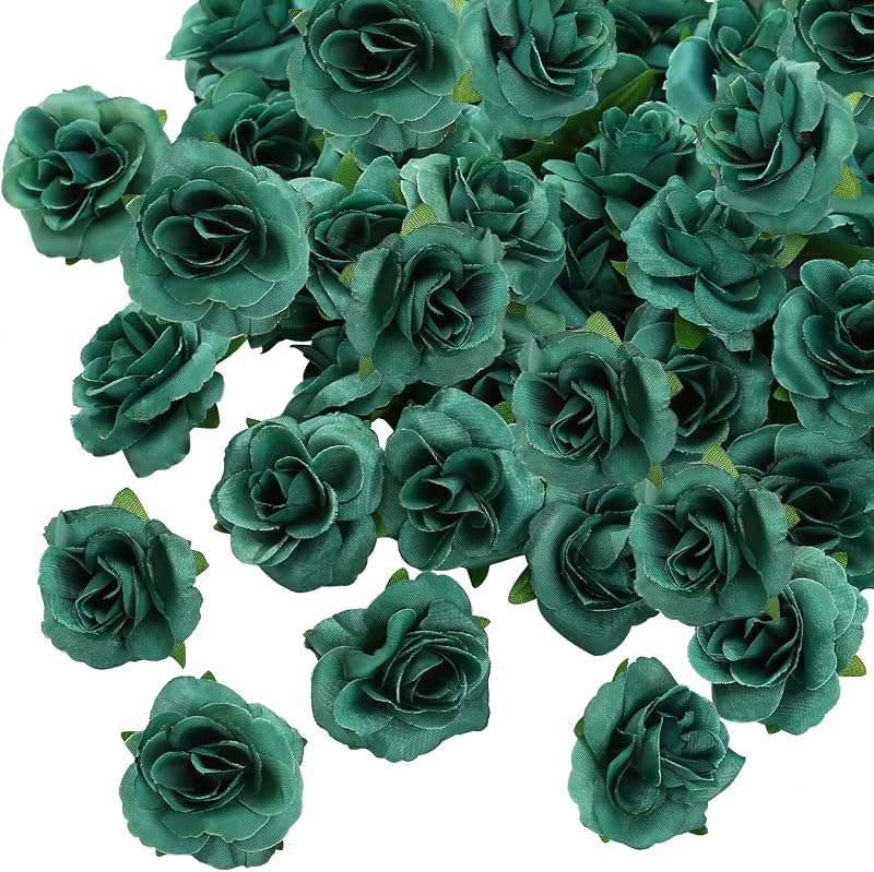 Kesote 50 Pcs Green Artificial Rose Heads 4cm Real Touch Party Decor