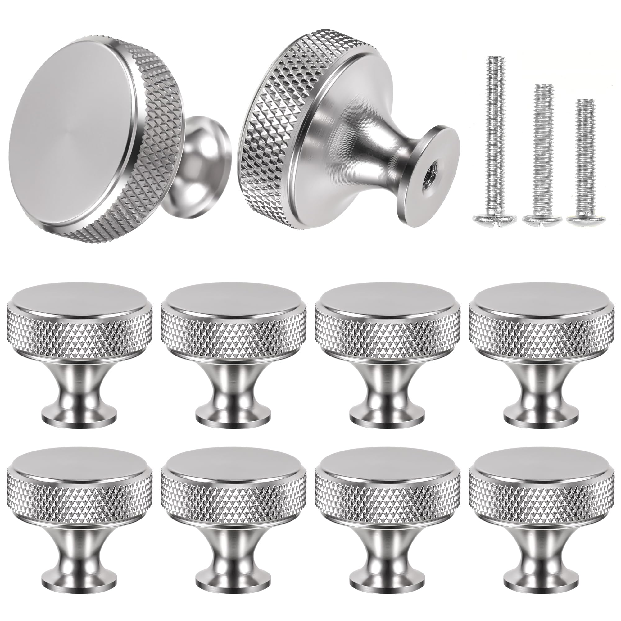 sdhiiolp 10 Pcs Cabinet Knobs Matte Silver Metal Round Knurled Wardrobe Knobs Door Kitchen Hardware Cupboard Knobs with Screws Handles for Drawer Dresser, Cupboard and Wardrobe — image 1