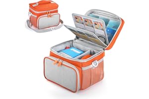 PIACLEN Travel Carrying Case Compatible with Yoto Player Bluetooth Speaker,30 Cards Storage Bag with Handle and Shoulder Strap,Portable Travel Storage box for Player & Headphone Accessories (Orange)