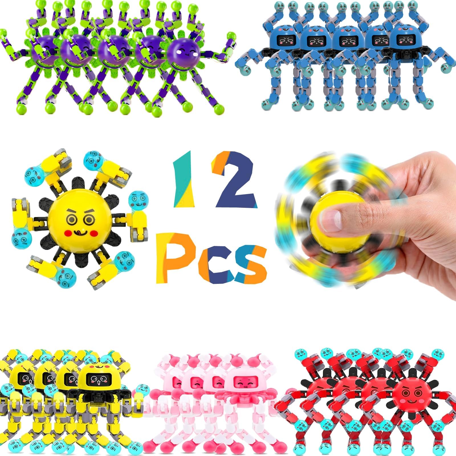 Photo 1 of 12 Pcs Transformable Fidget Spinner Toys for Kids, Stress Relief Sensory Toys for Autism ADHD, Birthday Party Favors, Easter Basket Essentials, Classroom Prizes, Stocking Stuffers for Boys Girls