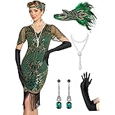RRYIO Flapper Dresses 1920s Dresses for Women,Crew Neck Great Gatsby Dresses with Sleeve Roaring 20s Dress for Harlem Nights
