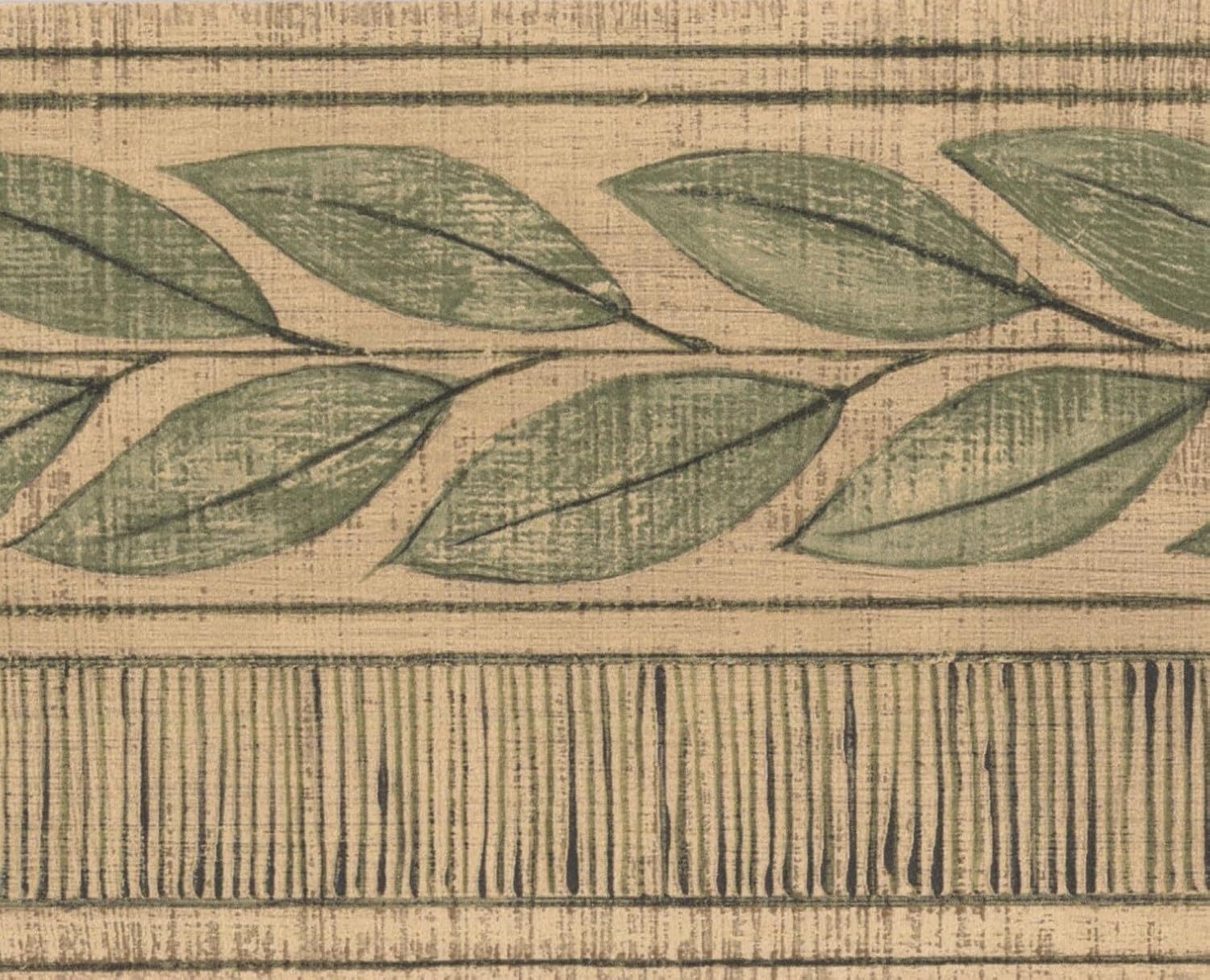 Green Leaves Egg Shell White Vintage Wallpaper Border Retro Design