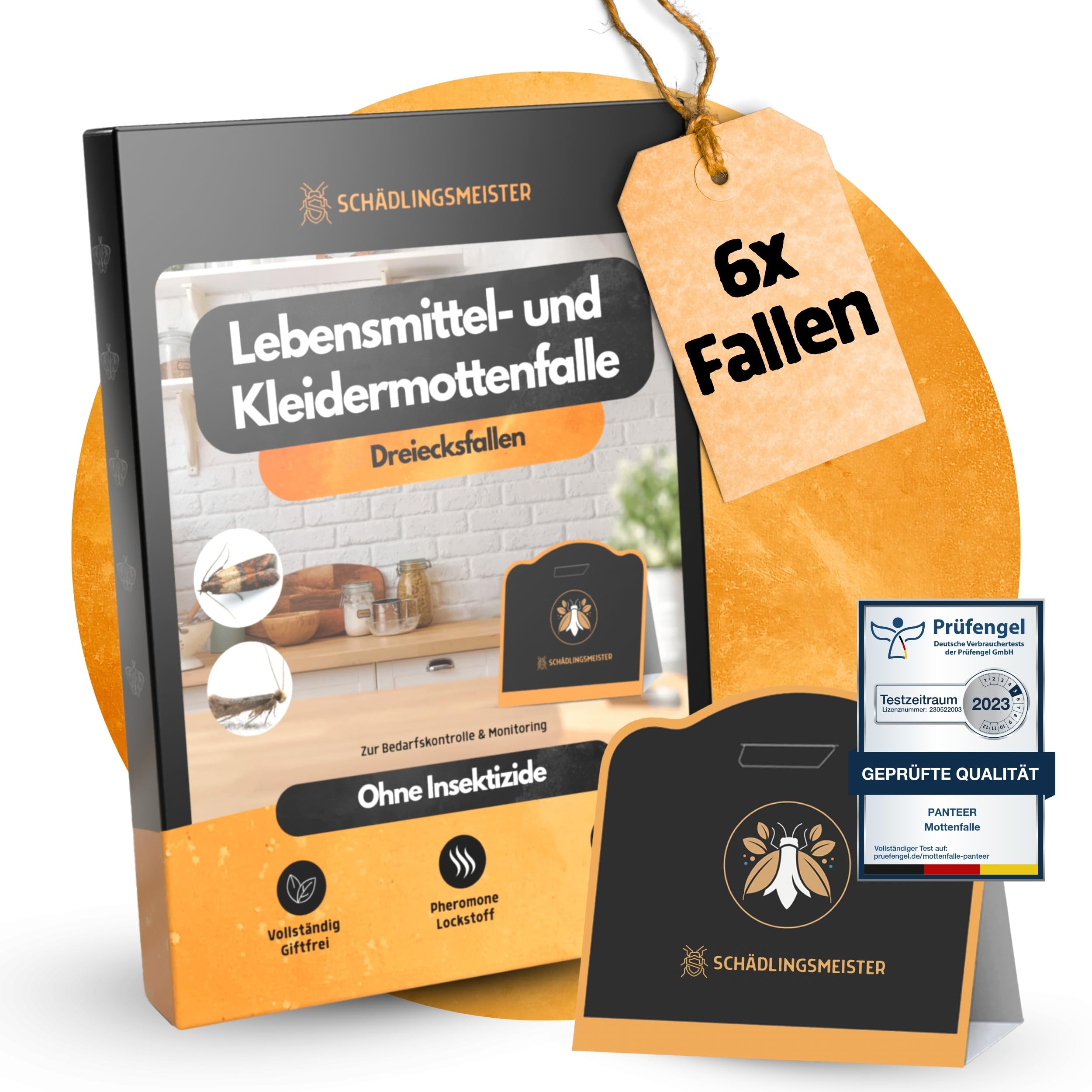 Mottenfalle - 6x Dreiecksfallen - Pheromonfalle mit hoher Wirksamkeit - Gegen Lebensmittelmotten & Kleidermotten - (2 in 1 Mottenfalle) - Lebensmittelmotten Falle - Mottenfalle Lebensmittel