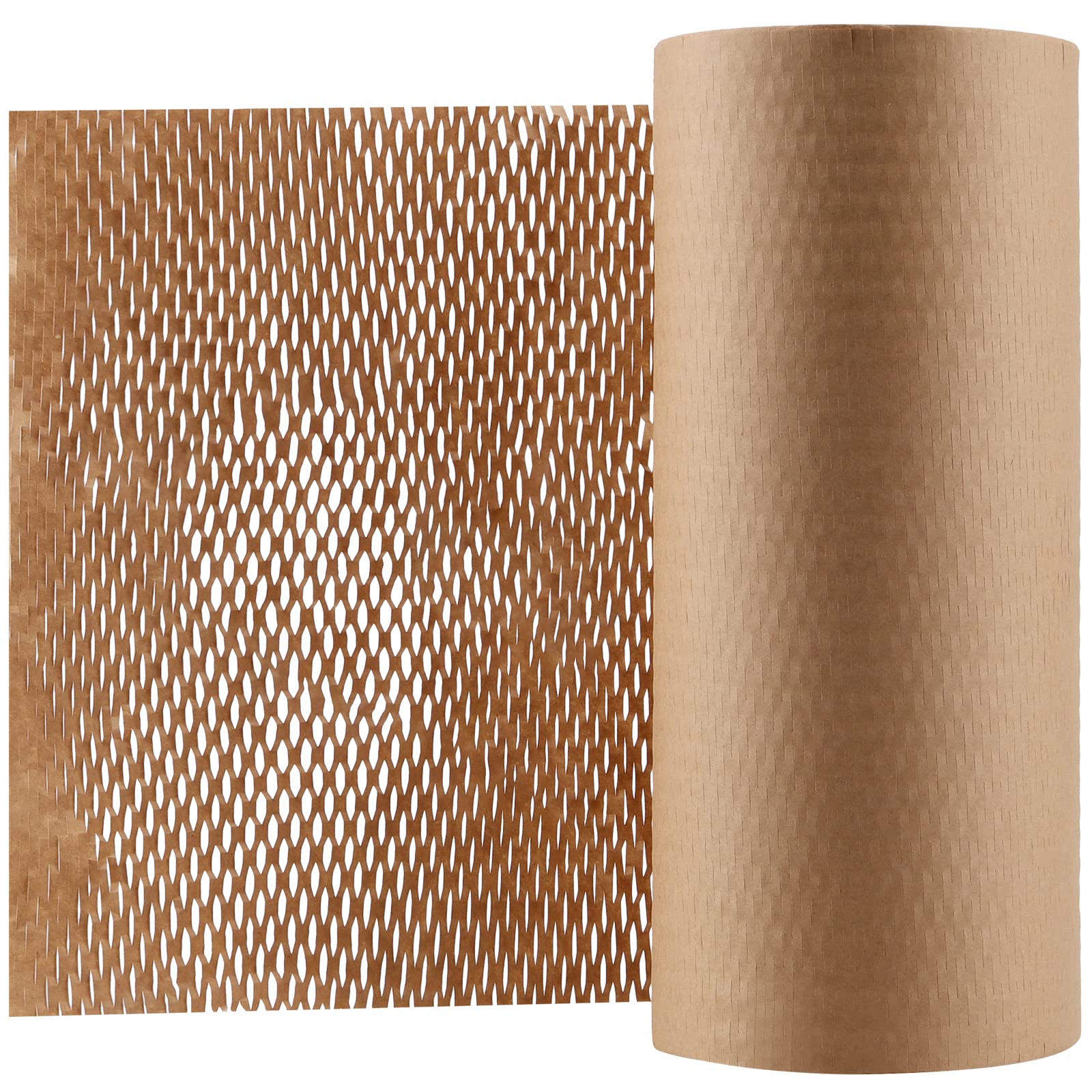 MUKLEI 30cm x 100m Honeycomb Packaging Paper Roll, 12 In x 328 Ft Honeycomb Cushioning Paper, Brown Perforated Wrapping Roll for Packing, Shipping, Moving House