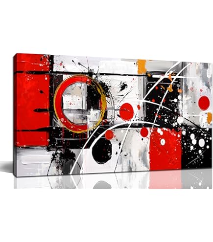 Tableau Abstrait Rouge Sur Toile - 195x80 Cm - Prêt à Accrocher - Impression Numérique - Marque Visario