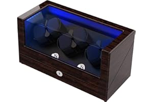 DOOMOOK Watch Winder, for Rolex Automatic Watches with Soft and Flexible Watch Pillows, Wooden Shell, Powered by Japanese Motor, Built-in Blue LED Illuminated(Triple Tree)