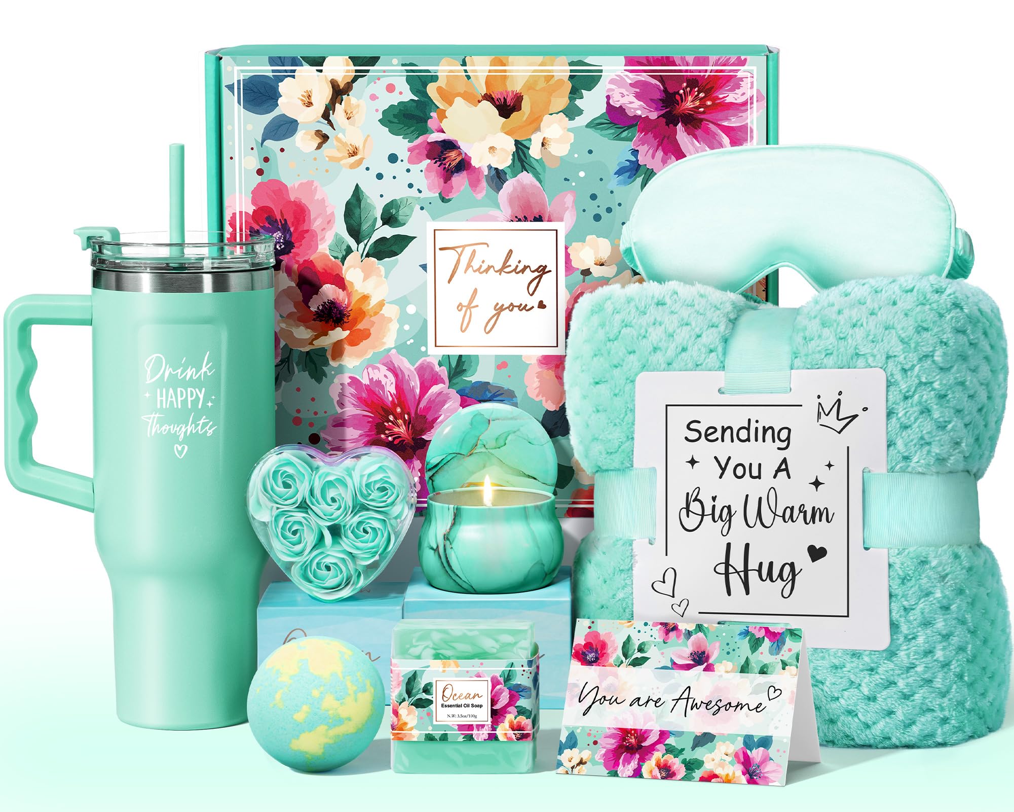 Photo 1 of Birthday Gifts for Women Self Care Gifts Get Well Soon Gifts, Ocean Relaxing Spa Gifts Basket Care Package w/ Luxury Flannel Blanket 40 oz Tumbler, Mothers Day Gifts for Mom Wife Her Girlfriend Sister