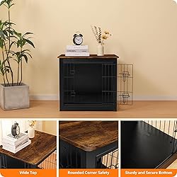 DWANTON Dog Crate Furniture with Cushion, Wooden