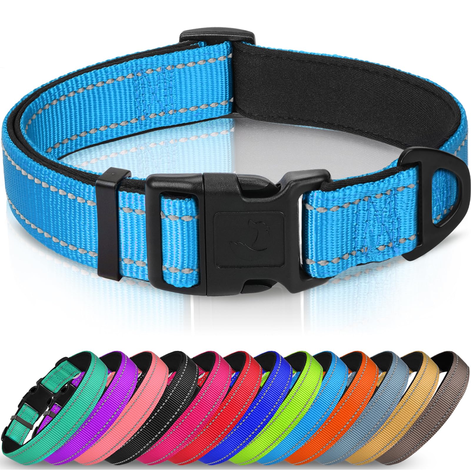 Joytale Reflective Dog Collar, Soft Neoprene Padded Breathable Nylon Pet Collar Adjustable for XLarge Dogs, XL, Skyblue