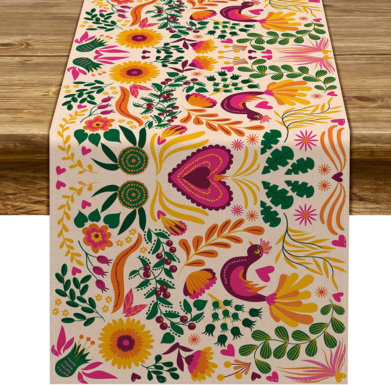 Photo 1 of Sunwer Cinco De Mayo Table Runner Mexican Fiesta Mexico Indoor Outdoor Party Floral Table Cover Decoration Home Kitchen Dining Room (13" x 120")