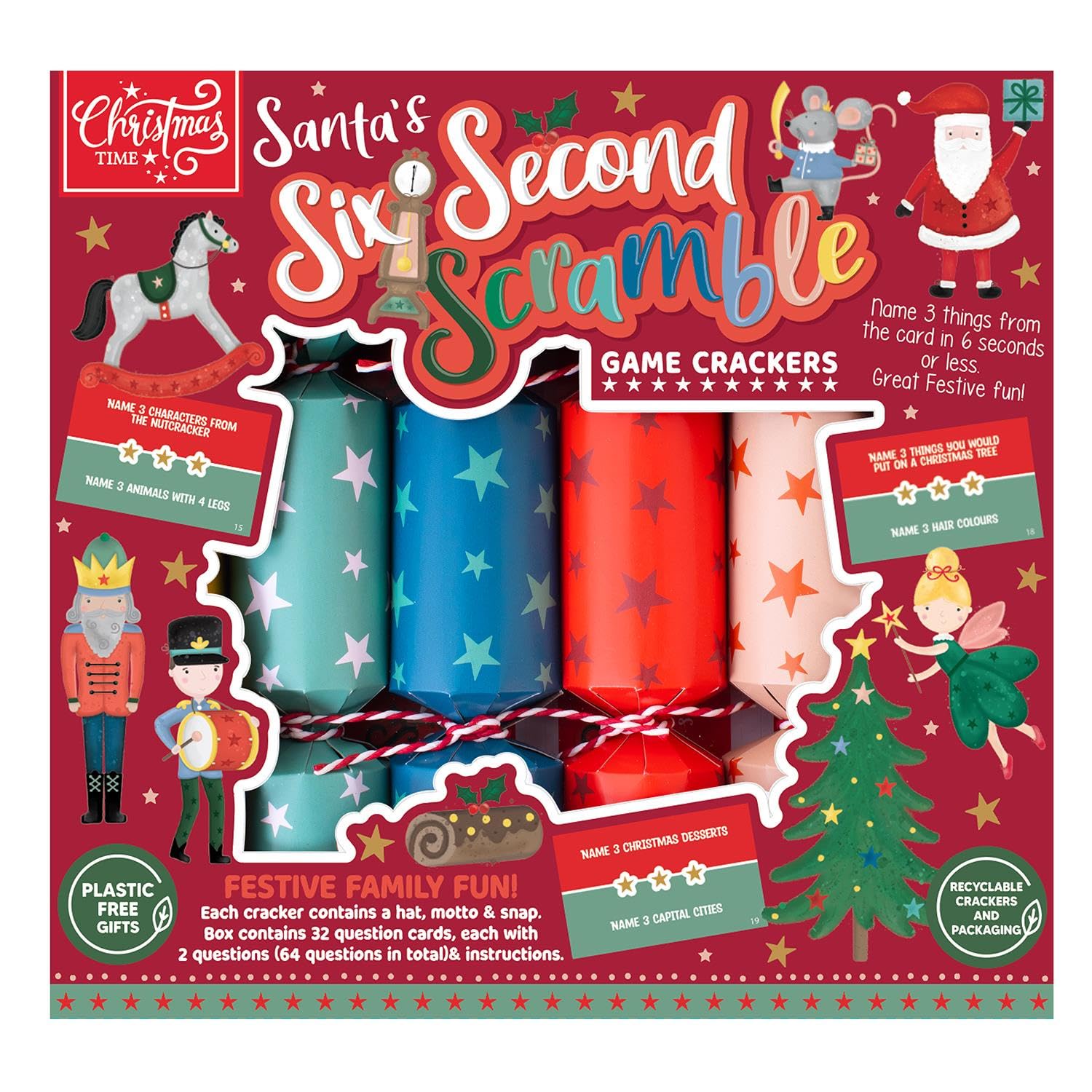 Harvey & Mason 6 Six Second Scramble Christmas Crackers - Novelty Family Kids Game, Xmas Dinner Party Celebration