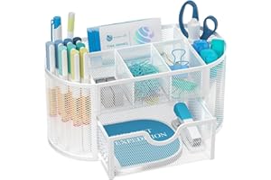 SUPEASY Mesh Desk Organizer, Desk Accessories & Workspace Organizers with Drawers, Pencil Holder for Desk with 9 Compartments