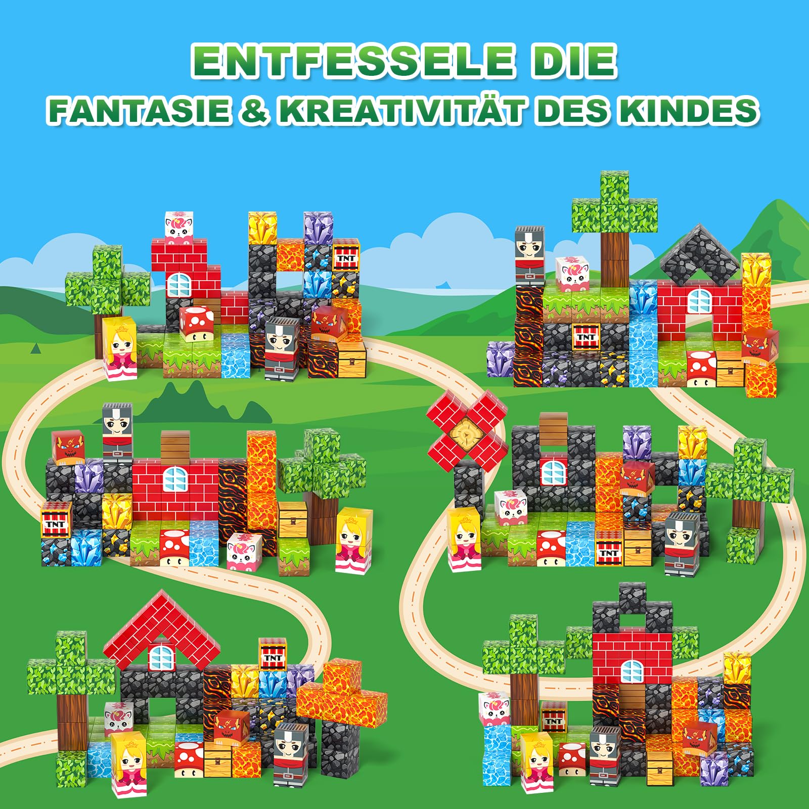 Magnetische Bausteine, 60PCS Reise Magnetic Building Blocks, Magnetisches Reise Spielzeug mit Eisenbox, Kreative Magnetsteine Würfel Spiel Spielzeug Geschenk ab 3 4 5 6 7 8 9+ Jahre Junge Mädchen 3