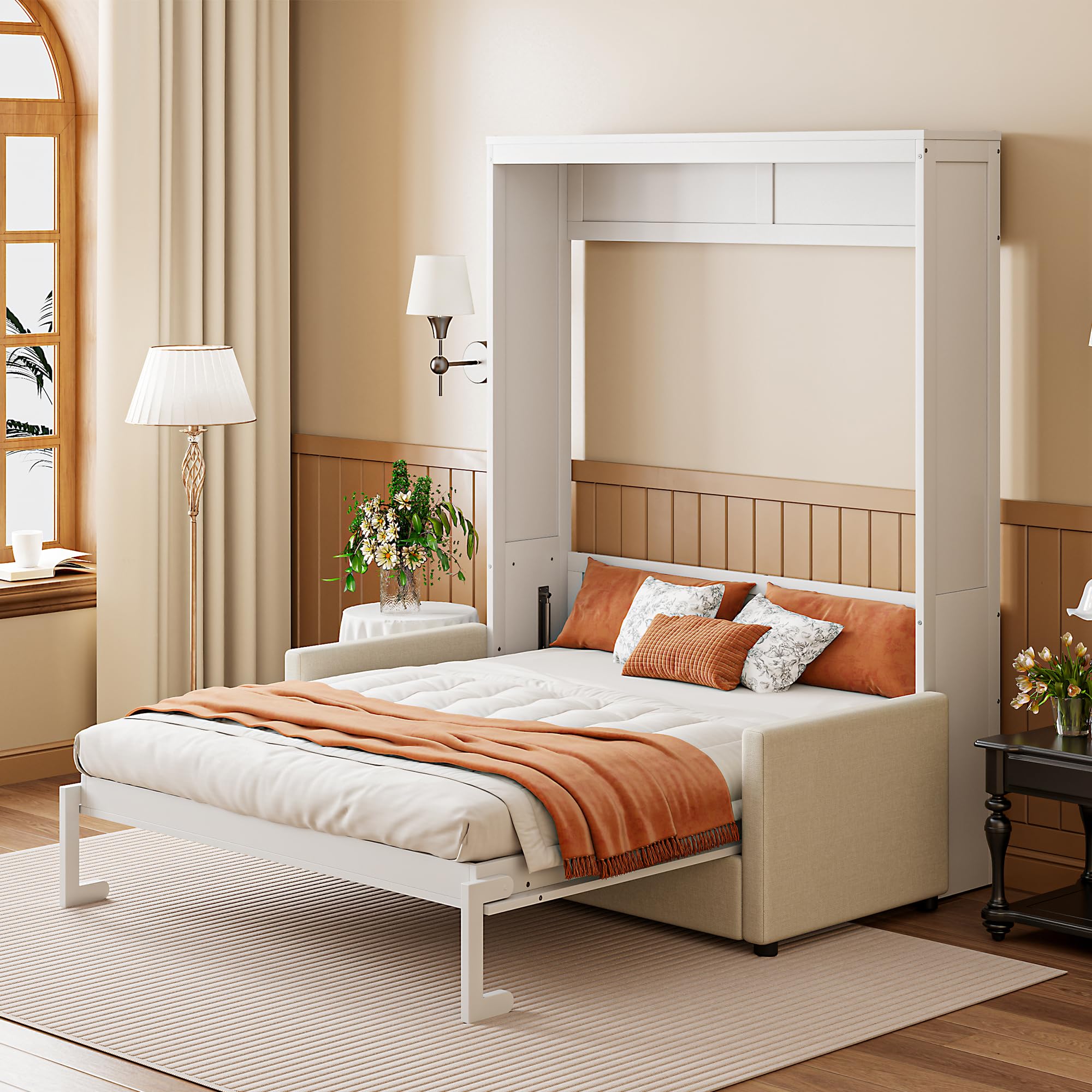 Photo 1 of ***PARTS ONLY***
Ball & Cast Murphy Bed Full Size Wall Bed with Sofa,can be Folded,Multifunctional Wood Hideaway Cabinet Bed Frame,Slat Support,Save Space,for Apartment,Guest Room,White