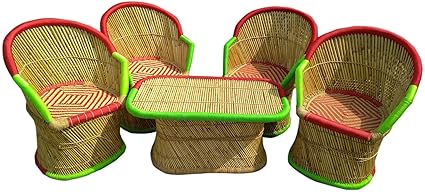 Ecowoodies Lornica Bamboo Outdoor Furniture for Balcony Garden Terrace Lawn Patio Indoor Outdoor Sitting for Garden Sets(4+1)