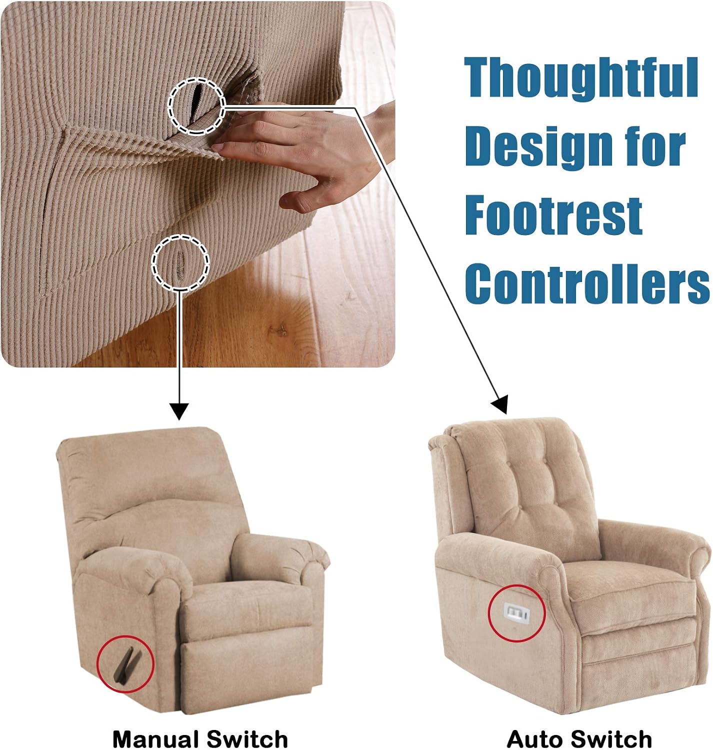 BellaHills Stretch Recliner Cover Recliner Chair Covers for Living Room Recliner Chair Slipcover with Side Pocket - Image 5