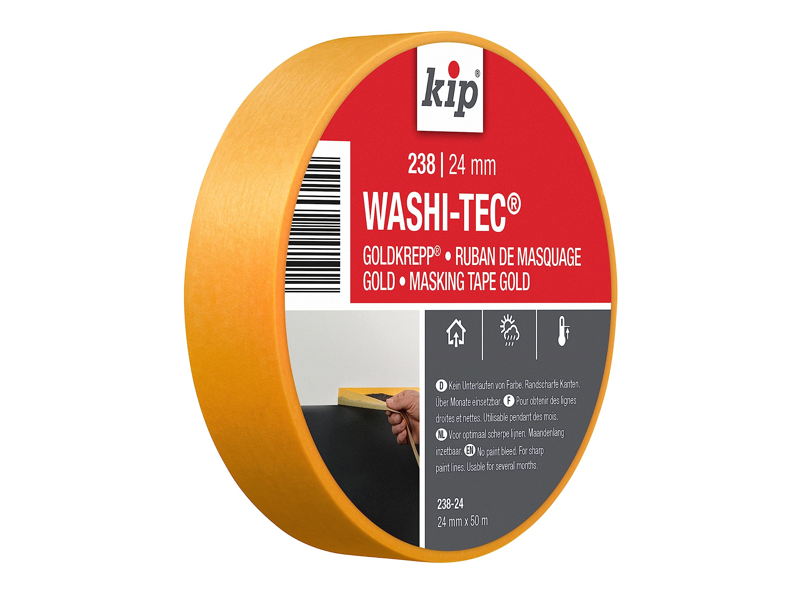 Kip Gold Precision Edge Painters Masking Tape 24mm x 50m (1") for Painting and Decorating, Razor Sharp Lines, Washi