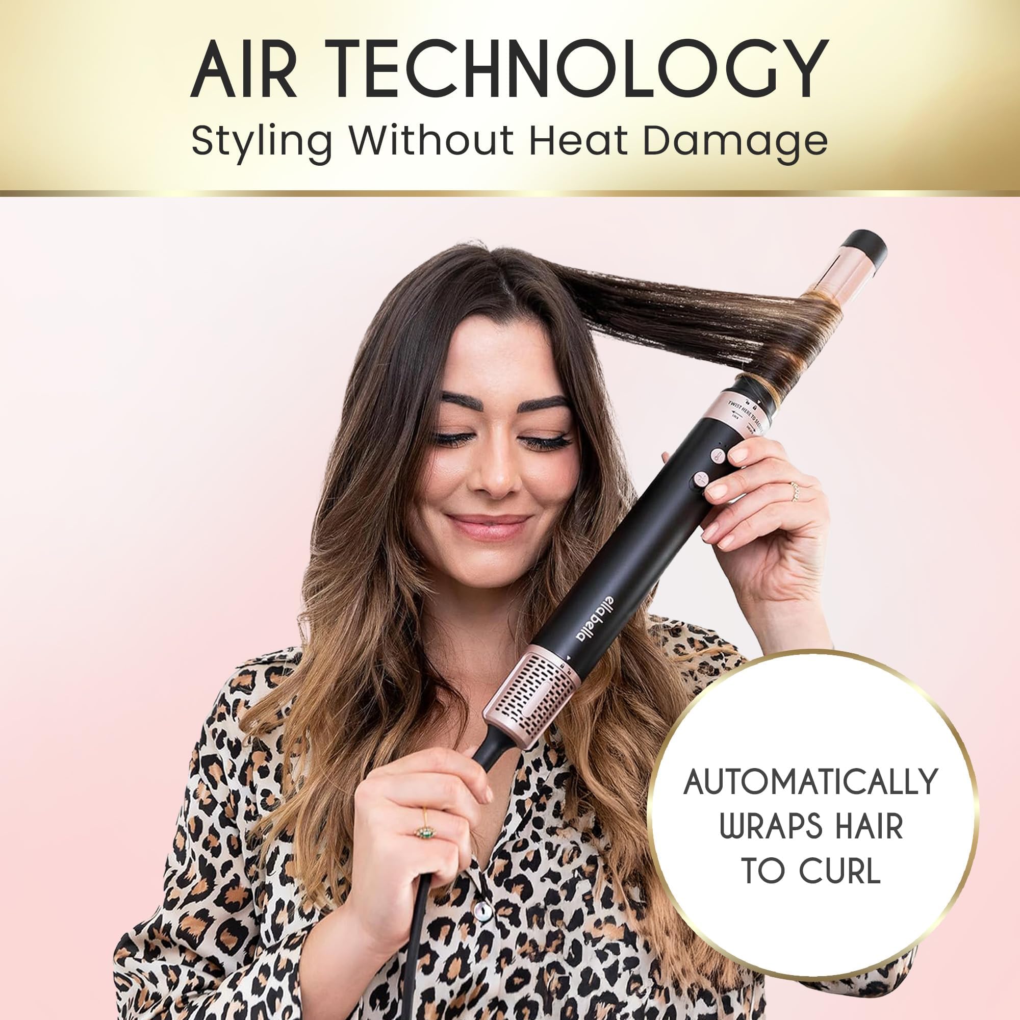 ELLA BELLA 6 in 1 Professional Hot Air Styler • Powerful Hair Dryer & Straightener Set • Styling Without Heat Damage • Fast Drying Curling Volumizing Straightening • Includes Protective Travel Case