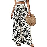 Bsubseach Wide Leg Pants Woman Flowy Floral Palazzo Pants for Women High Waisted Summer Casual Trousers Cruise Outfits